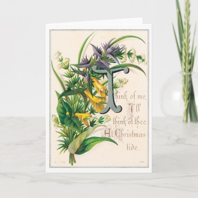 040 Vintage Christmas Card Poem Poetry Flowers (Front)