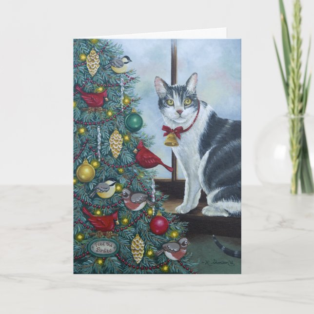 0417 Cat & Christmas Tree Birthday Card (Front)