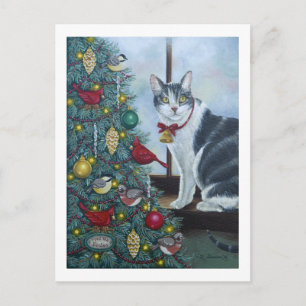 0417 Cat & Christmas Tree Postcard