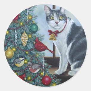 0417 Christmas Cat Classic Round Sticker