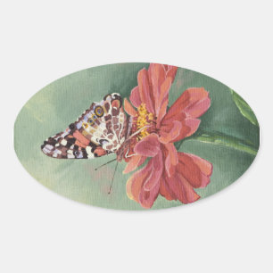 0461 Painted Lady Butterfly on Zinnia Oval Sticker