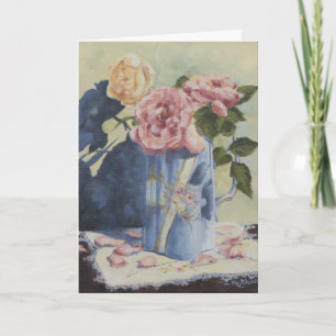 0476 English Roses in Blue Pitcher Birthday Card