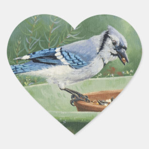 0481 Blue Jay at Feeder Heart Sticker