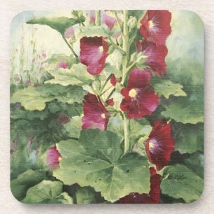 0536 Burgundy Hollyhocks Cork Coaster
