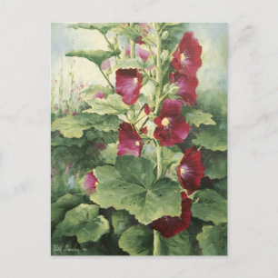 0536 Burgundy Hollyhocks Postcard