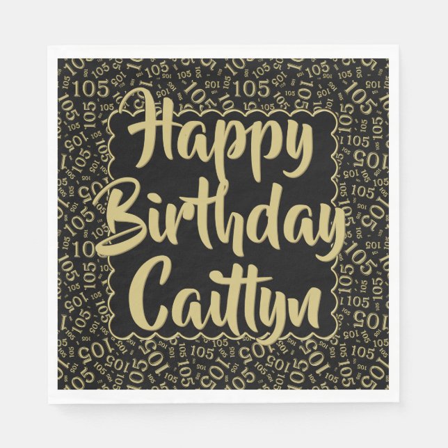 05 Birthday Number Pattern Scallops Gold/Black Napkin (Front)