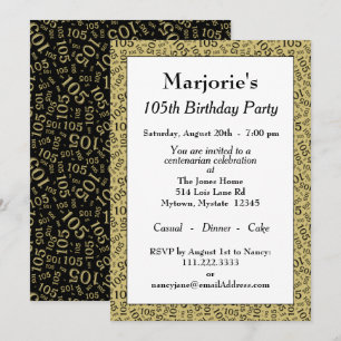 05th Birthday Party Black/Gold Number Pattern Invitation