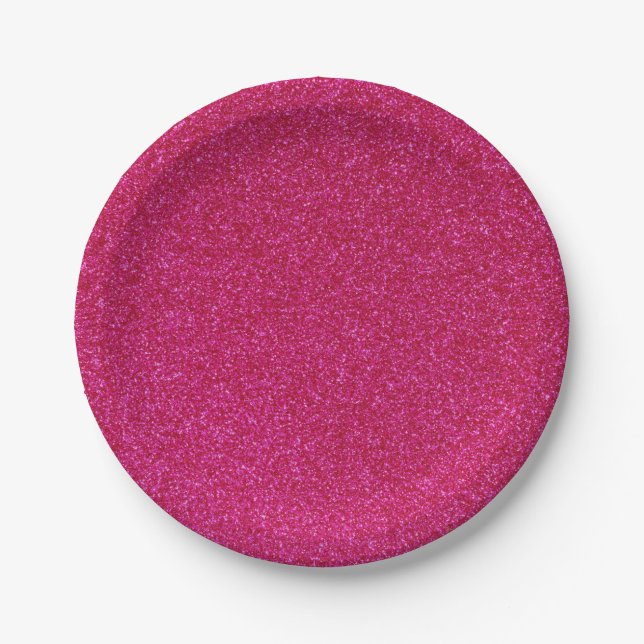 07 Hot Pink Glitter Print Sparkles Party Supplies Paper Plate (Front)