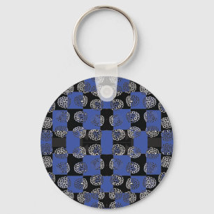 083 Flowers On Chequerboard Blue_Panel.ai Key Ring