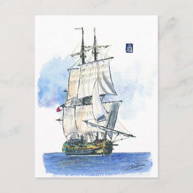 (094) L'Hermione French Frigate Tall Ship Postcard (Front)