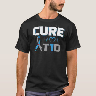 0 Cure T1d Grey Blue Blood Drop Ribbon Diabetes Aw T-Shirt