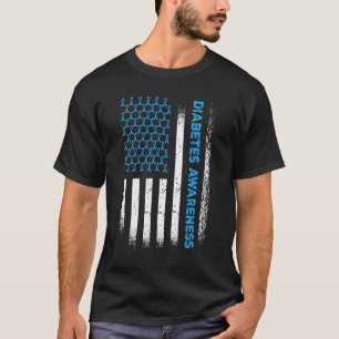 0 Diabetes Awareness American Flag Blue Ribbon T-Shirt