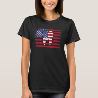 0 Distressed Dentist American Flag 4th Of July Den T-Shirt