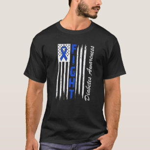 0 Fight Diabetes Blue Ribbon USA Flag T1D Diabetes T-Shirt