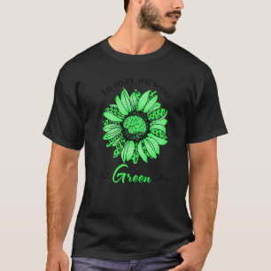 0 In May We Wear Green Leopard Sunflower Mental He T-Shirt
