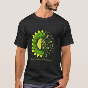 0 Mental Health Awareness Support Green Ribbon sun T-Shirt