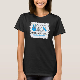 0 Peace Love Cure Grey Blue Ribbon Diabetes Awaren T-Shirt