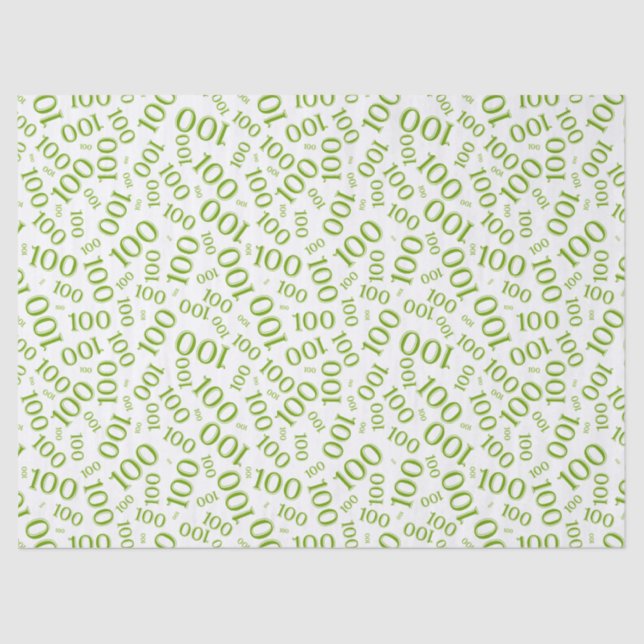 0th Birthday Green/White Random Number Pattern Tissue Paper (Front)