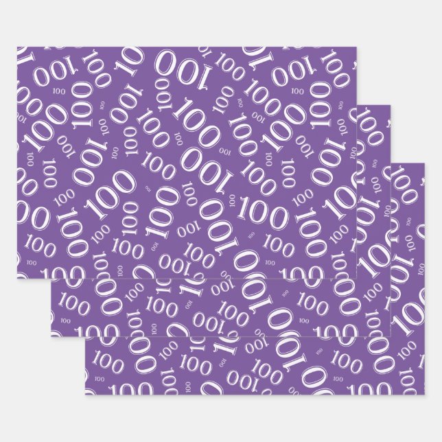 0th Modern Purple/White Random Number Pattern Wrapping Paper Sheet (Set)