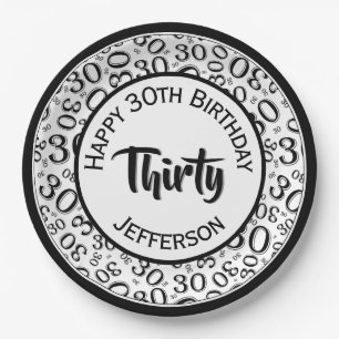 0th Random Number Pattern Black/White Paper Plate