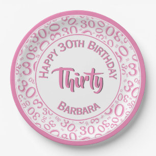 0th Random Number Pattern Pink/White Paper Plate