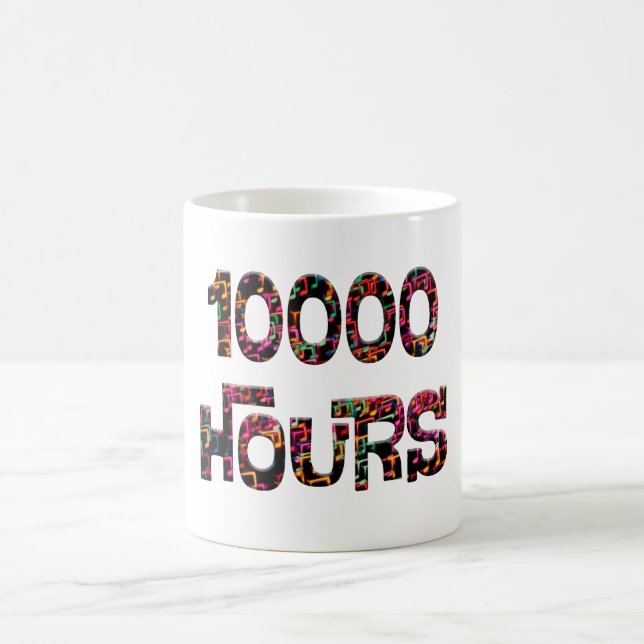 10000 hours with an overlay of bokeh musical notes coffee mug (Center)