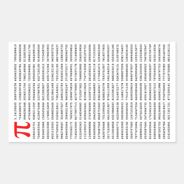 1000 First Digits Pi Number | Mathematical symbol Rectangular Sticker (Front)