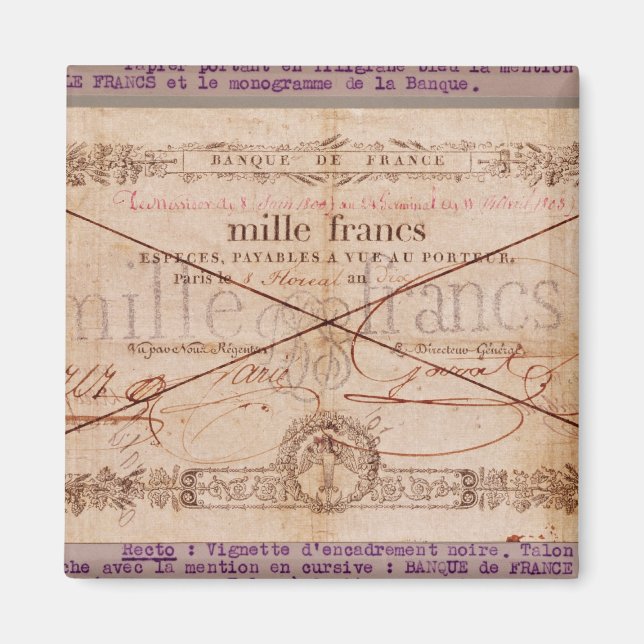 1000 Francs banknote from 8 Floreal, An X Magnet (Front)
