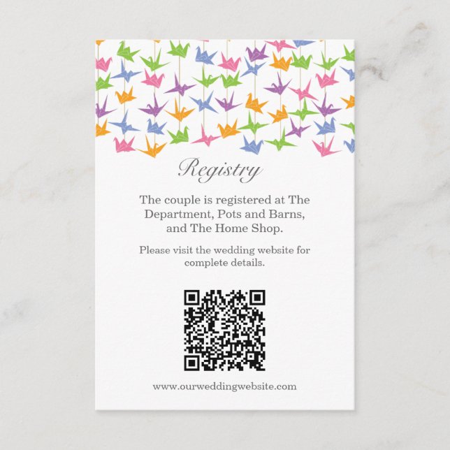 1000 Hanging Origami Paper Cranes Wedding Enclosure Card (Front)