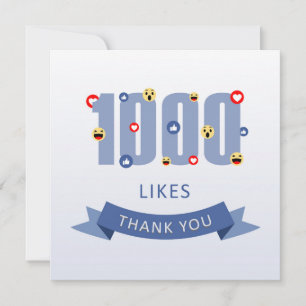 1000 Likes Thank you with emoji and heart Card