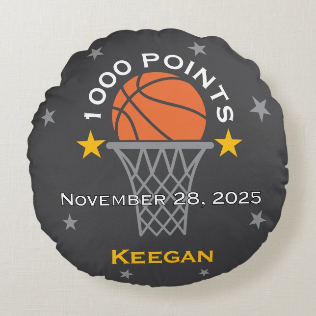 1000 Points Basketball Milestone Custom Round Cushion (Front)