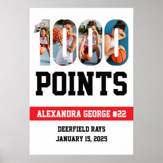 1000 Points Basketball White Poster