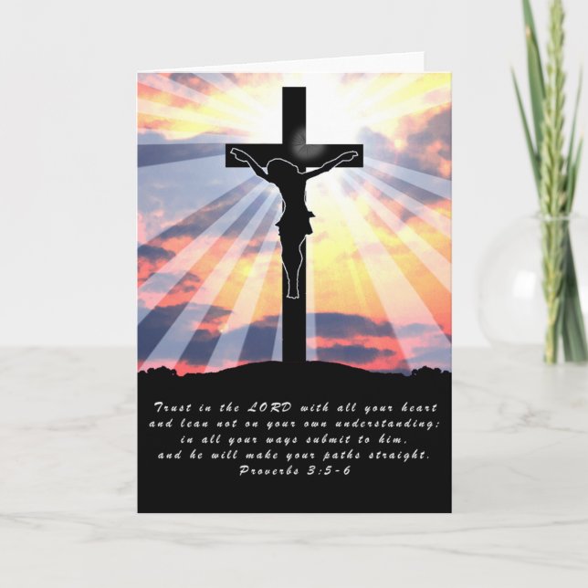 10015 Bible Verse Proverbs 3:5 - 6 Christ Cross Card (Front)