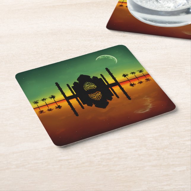 1001 Oriental Night Reflection Square Paper Coaster (Angled)
