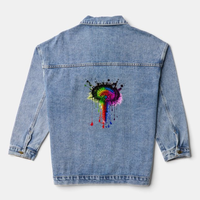 1005 Groovy Rainbow Inkblot Denim Jacket (Back)