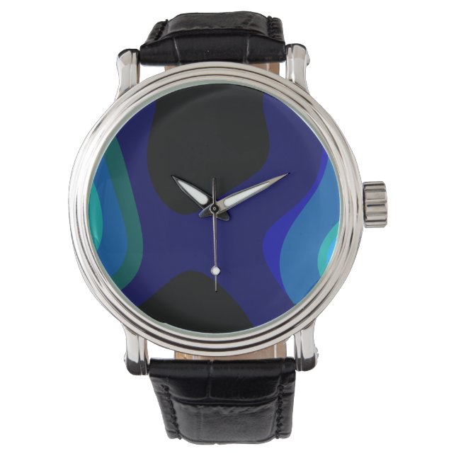 1007 Black And Blue Abstract Art Watch (Front)