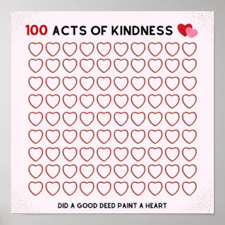 100 ACTS OF KINDNESS,GOOD DEED, TASK FOR A CHILD POSTER