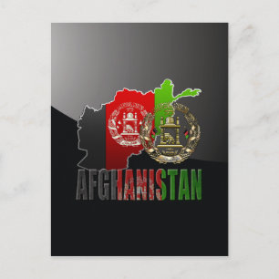 [100] Afghanistan: COA, Flag & Map Postcard