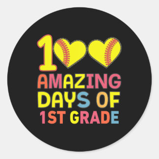 100 Amazing Days Of 1st Grade Softbyll Player Stud Classic Round Sticker