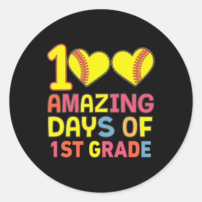 100 Amazing Days Of 1st Grade Softbyll Player Stud Classic Round Sticker (Front)