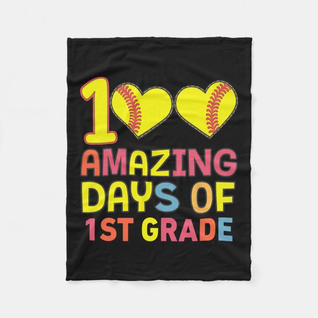 100 Amazing Days Of 1st Grade Softbyll Player Stud Fleece Blanket (Front)