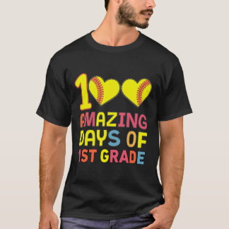 100 Amazing Days Of 1st Grade Softbyll Player Stud T-Shirt