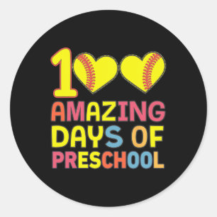 100 Amazing Days Of Preschool Softbyll Player Stud Classic Round Sticker