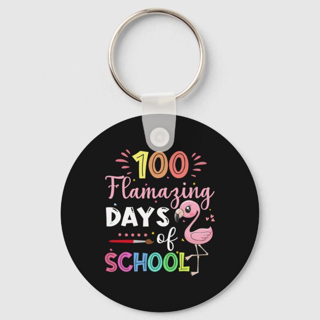 100 Amazing Days Of School Cute Flamingo Student T Key Ring (Front)