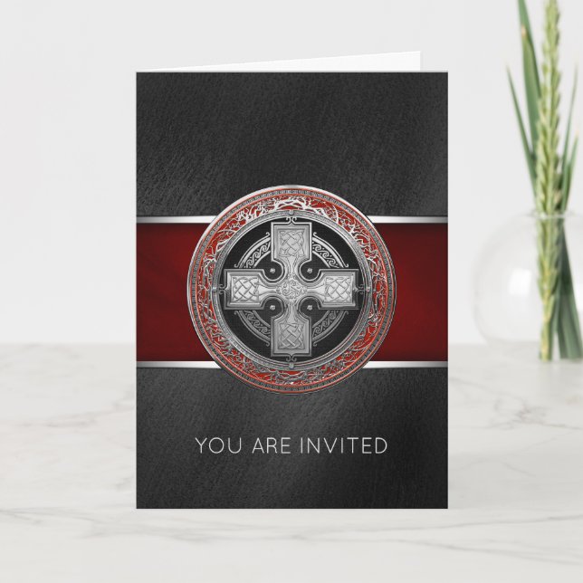 [100] Ancient Celtic Sacred Silver Knot Cross Invitation (Front)
