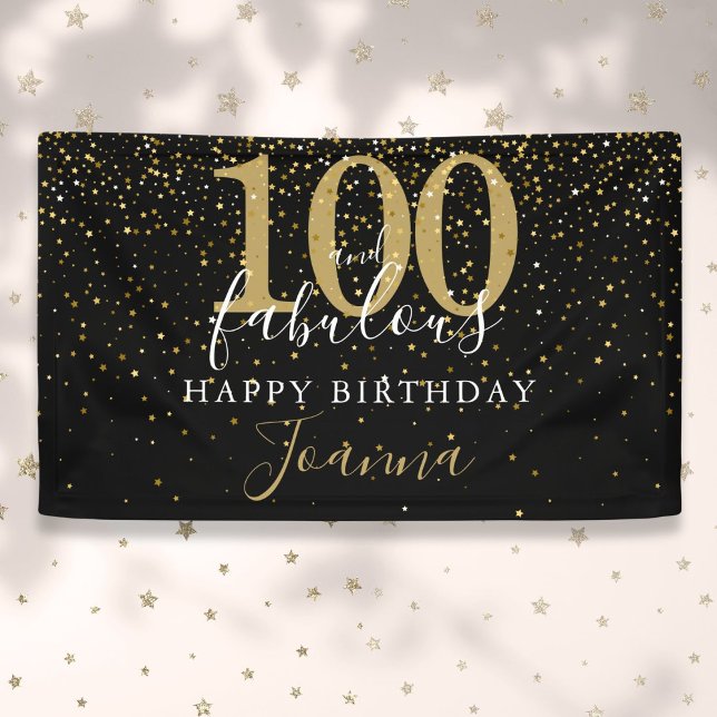 100 and Fabulous Birthday Elegant Gold and Black Banner (100 and Fabulous Birthday Elegant Gold and Black Banner)