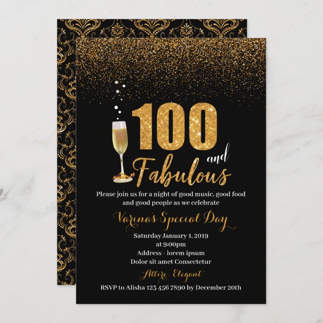 100 and Fabulous Birthday Invitation for Women (Front/Back)