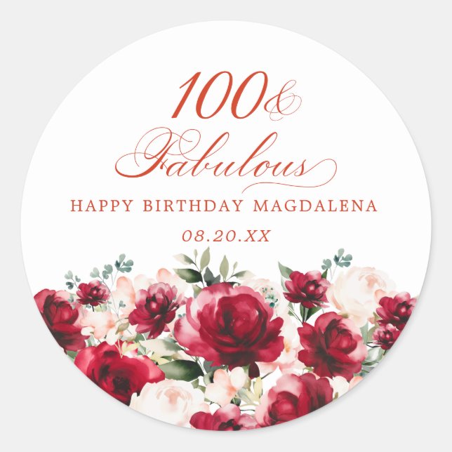 100 and Fabulous Birthday Personalised Custom Classic Round Sticker (Front)