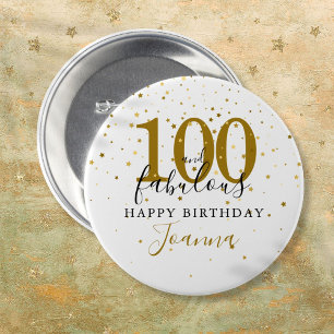 100 and Fabulous Gold Black Birthday Party 7.5 Cm Round Badge