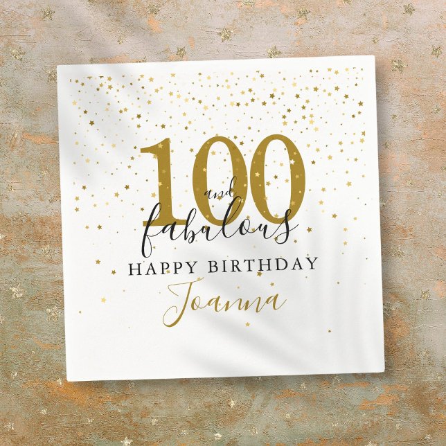 100 and Fabulous Gold Black Birthday Party Napkin (100 and Fabulous Gold Black Birthday Party Napkins)